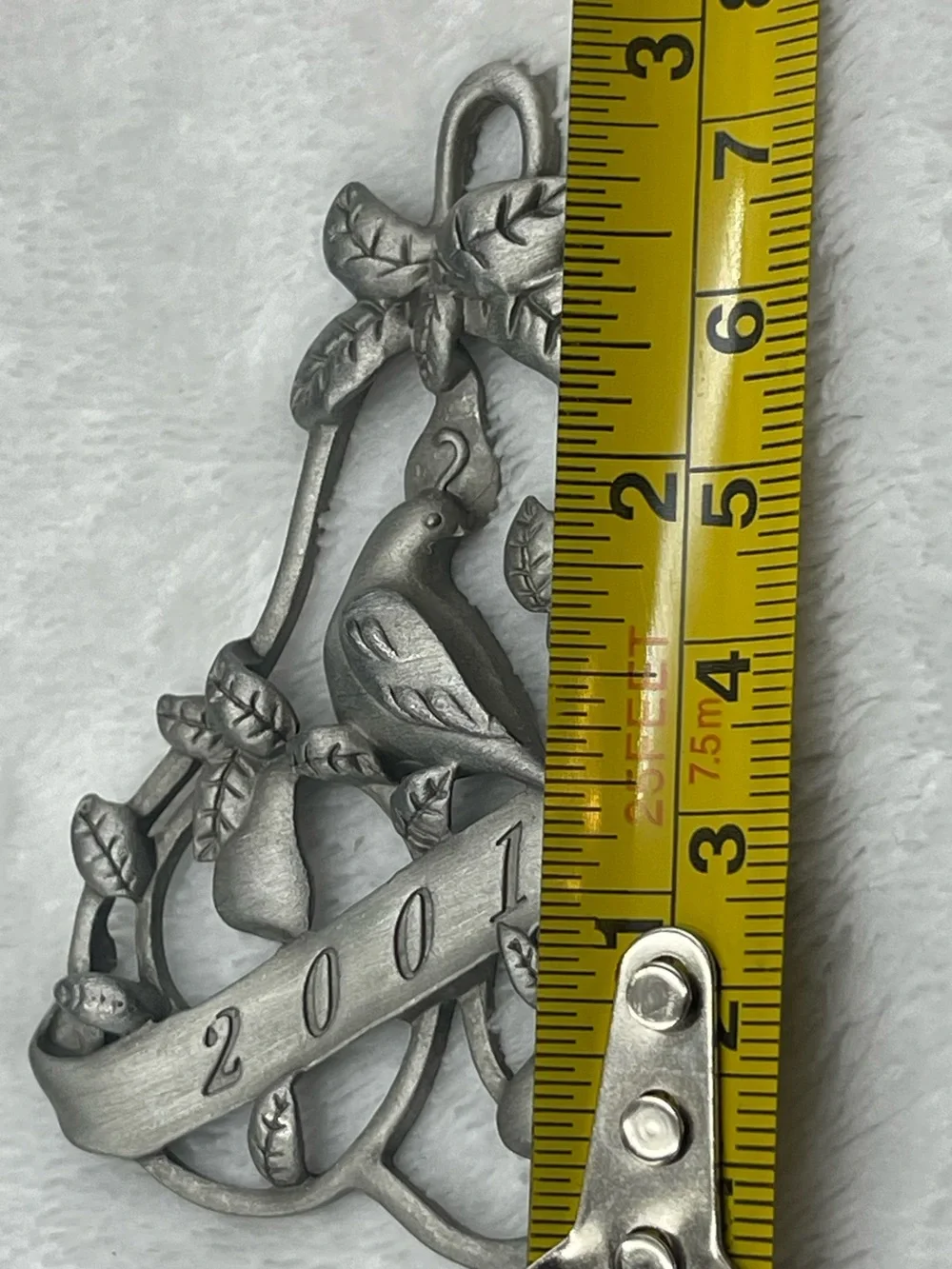 VTG Avon Annual Solid Pewter Ornament: Christmas “2001” Partridge in a Pear Tree